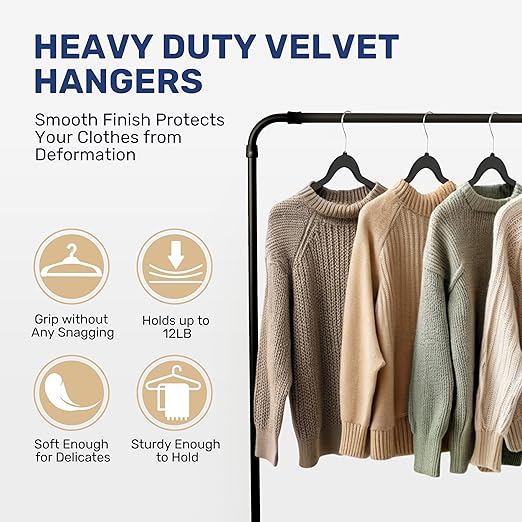 Simple Deluxe 30 Packs Heavy Duty Velvet Hangers, Space Saving Felt Hangers, Heavy Duty Clothes Hangers with 360° Rotatable Hook for Coats, Pants, Black