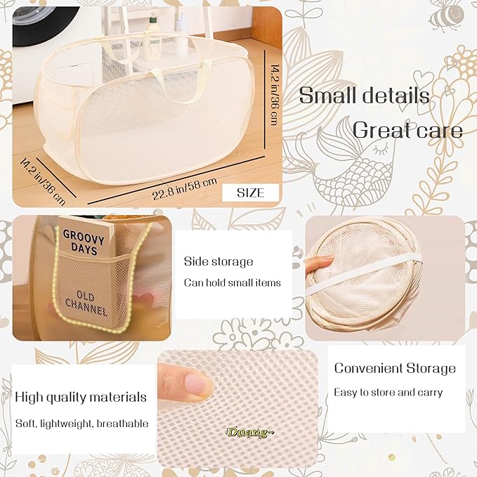 NarangOrnt 4 Pcs pop up laundry hamper Sturdy Large Capacity collapsible laundry basket,Laundry Room,Toy storage,Versatile Use-Home,Camping,Dorm,Hotel,Travel(Beige)