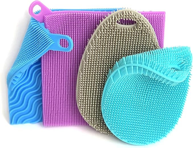 Silicone Sponges for Dishes - 4 Pack Dual-Sided Dish Scrubber - Food Grade, BPA Free Silicone Sponge & Housecleaning