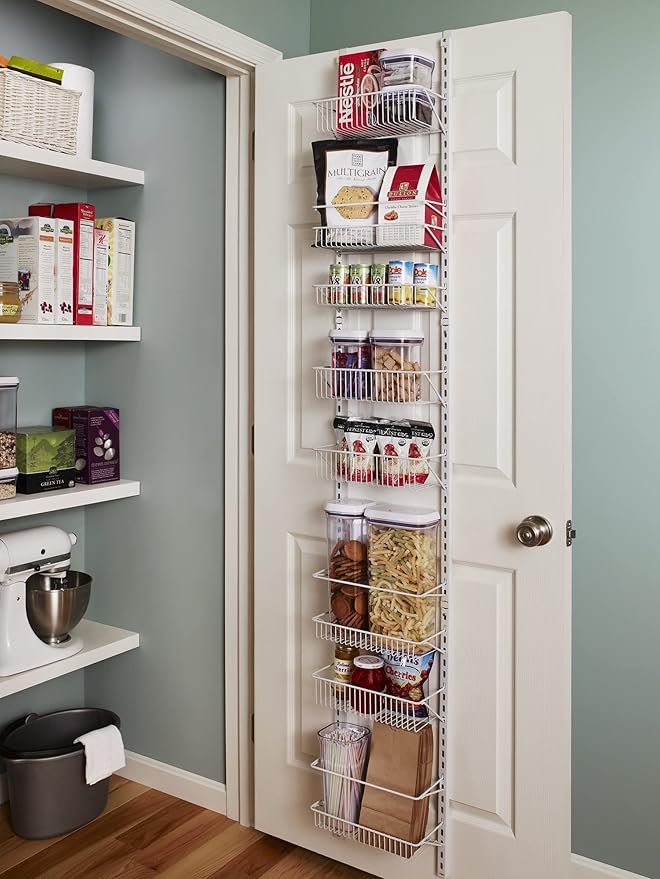 ClosetMaid Adjustable Organizer Rack with Baskets Wall or Over Door Mount, for Kitchen, Pantry, Utility Room, Closet, 12 in. W, White Finish