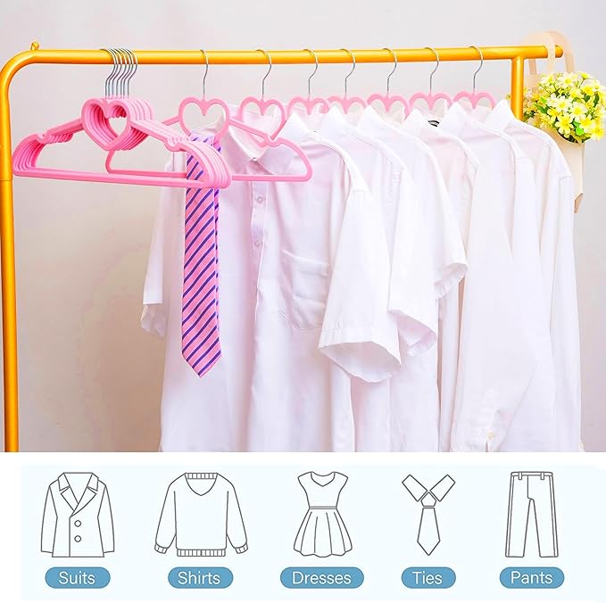 Pink Velvet Hangers 50 Pack, 16" Non Slip Adult Hangers, Slim Clothes Hanger with 360 Degree Swivel Hook - Durable & Cute
