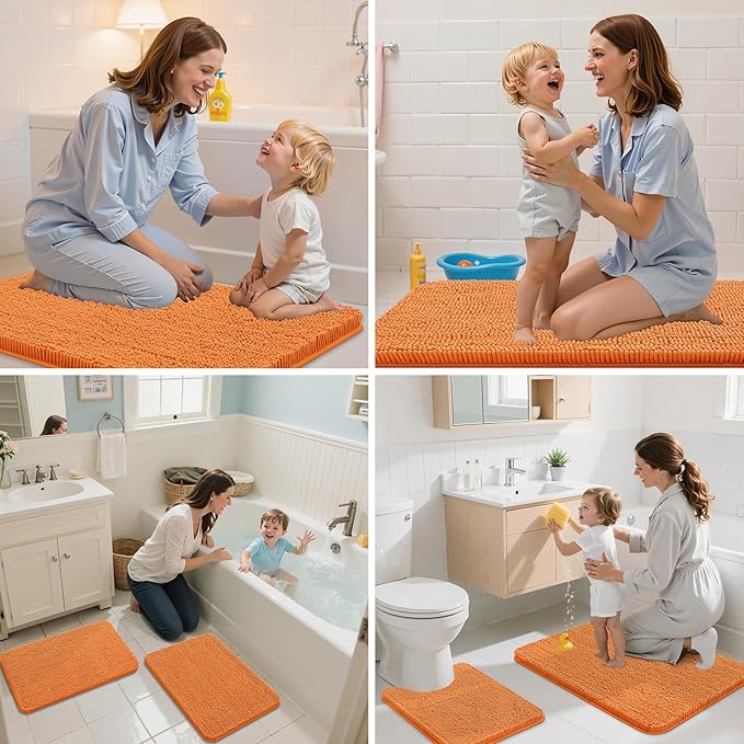 Arotive Bathroom Rugs 24x16, Extra Soft Absorbent Shaggy Chenille Bath Rugs, Machine Washable Rubber Backing Non-Slip Bath Mats for Bathroom Floor Tub and Shower, Home Decor Accessories, Coral