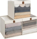 StorageWorks 13x13 Storage Cubes, Closet Storage Bins with Clear Window, Large Fabric Organizer for Clothes, Collapsible Storage Baskets with PU Handles, Beige, 3-Pack