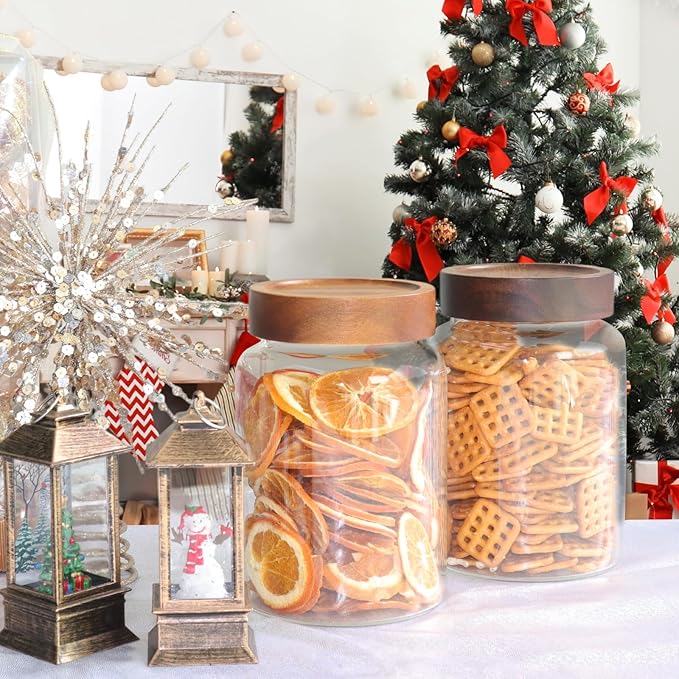 Patoper Airtight Glass Jars with Wooden Lid Round Spice Jar Clear Glass Food Storage Jar Canister with Screw Lid for Coffee Ground Bean Candy Pantry Sugar Tea Cookies Bath Salts (1200ml/40oz-1pack-A)