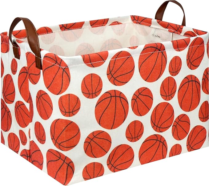 Rectangular Basketball Storage Basket , Storage Bin with Handles,Baby Room Decor,Gift Basket(Basketball)