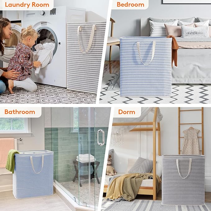 Lifewit 2 Pack Laundry Hamper Large Collapsible Laundry Baskets, Freestanding Waterproof Clothes Hamper with Easy Carry Handles in Laundry Room Bedroom Bathroom College Dorm, Grey&Blue, 2 x 100L