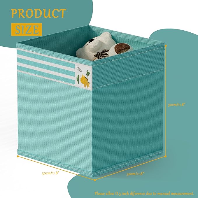 homyfort Cube Storage Organizer Bins, 12x12 Inch Fabric Bins for Cube Storage, Foldable Cloth Baskets Box with Handles for Organizing Clothes, Toys in Pantry, Closet Shelf, Nursery, Kids Room (Green)