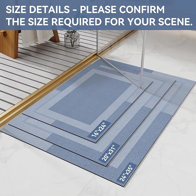 YDKGL Non Slip Bath Mat, Rubber Backing Ultra Thin Bathroom Rugs Fit Under Door Quick Dry Super Absorbent Washable Bath Rug Shower Mat for Bathroom Floor Bathtub Shower Sink, Easy Care Blue 16"x 24"