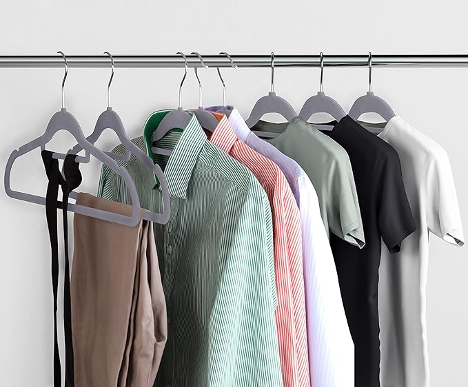 Utopia Home Premium Velvet Hangers 20 Pack - Non-Slip Clothes Hanger with Tie Bar - Grey Hangers with 360 Degree Rotatable Hook - Heavy Duty Coat Hanger