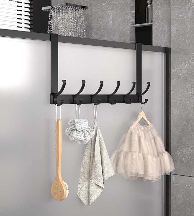 CHAUNCEY HOME Over The Door Hooks Hanger with 7" Arms, Door Hooks for Hanging, Fit 1 3/4" Door, Tool-Free Assembly, F7U, Towel Racks Organizer Holder for Bathroom - Black