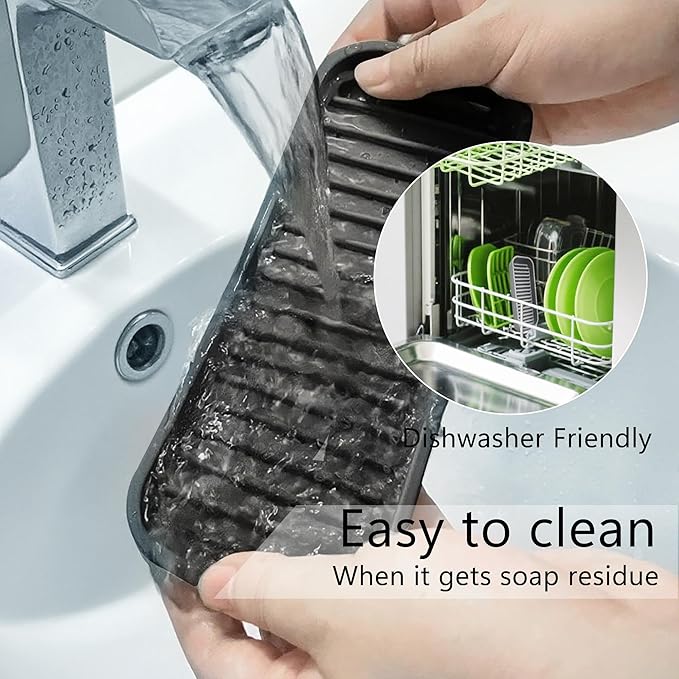 Mofason Silicone Sponge Holder Kitchen Sink Organizer Tray Dish Caddy Soap Dispenser, Scrubber Spoon Holder, Dishwashing Accessories (Black, 2 Pack)