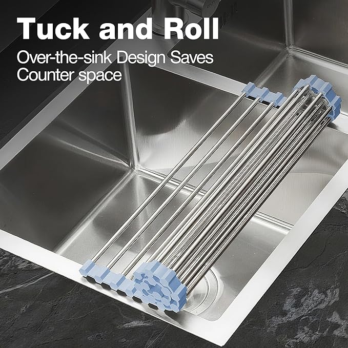 NEZUIBAN Drying Rack with Roll Up and Over Sink for Kitchen,17.5"x15.7",Gray