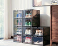 10 Pack Black Shoe Storage Boxes Stackable, Plastic Shoe Boxes with Lids, Sneaker Storage, Transparent, Thick Hard, Drop Front Door, Within US Size 13, Size: 13.54”x10.63”x7.49”