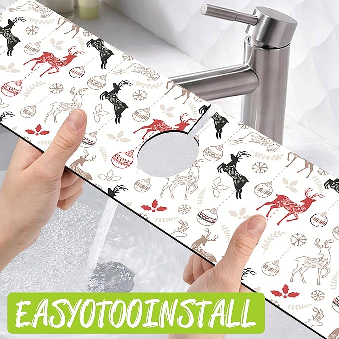 Chrismas Sink Faucet Absorbing Mat Christmas Sink Splash Guard Drying Mat for Kitchen Bathroom Faucet Sinkmat 23.5"X5.5"