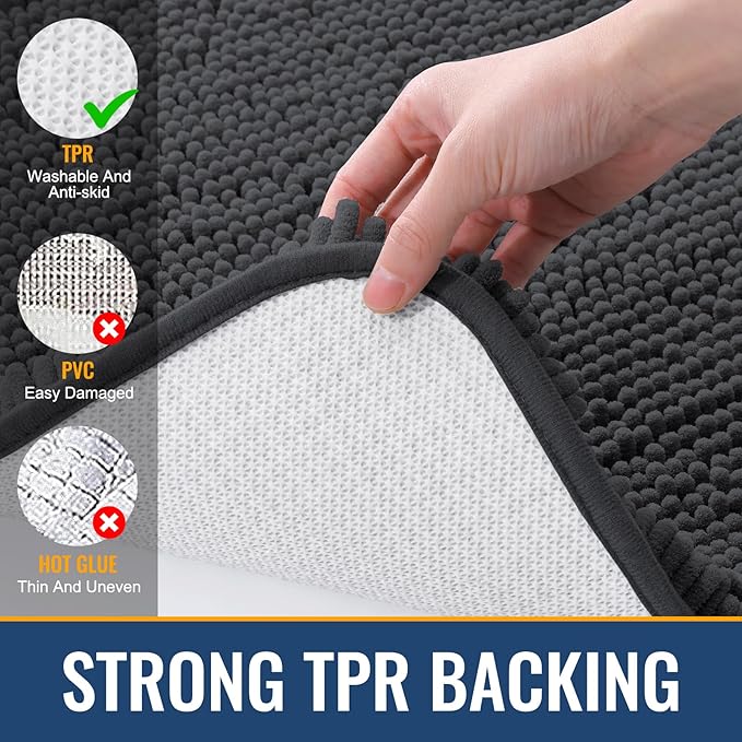 Arotive Bathroom Toilet Rugs U Shaped 24x20, Extra Soft Absorbent Shaggy Chenille Contour Bath Rugs for Toilet, Machine Washable Non-Slip Contoured Bath Mats, Dark Grey