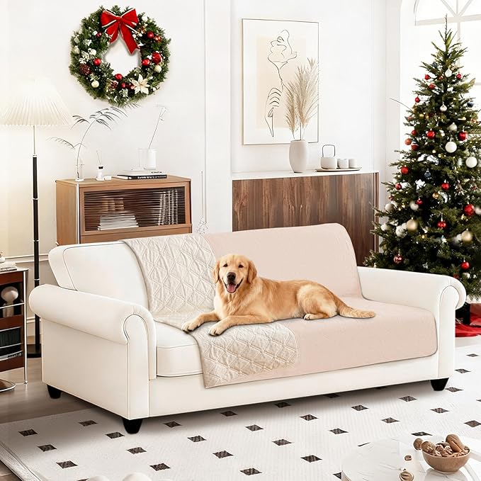 Waterproof Dog Blanket, Non-Slip Soft Pet Bed Cover, Couch Cover for Dogs Washable, Protects Sofa, Furniture, Crate, Car, Tear Resistant Leakproof Pet Blanket (52x82 Inch, Beige)