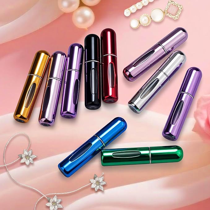 Refillable Perfume Portable Atomizer Bottle Refillable Perfume Spray, Travel Perfume (5ml, 4 Pack) (Purple, Pink, Gold, Light Blue)