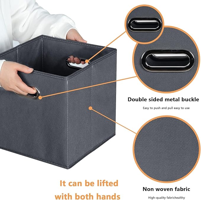 Fabric storage bins Cubes, Fabric Cube Organizer with Handle, Foldable Cube Bins for Cloth or Accessary Storage, 11x11x11, Set of 10, (Gray)