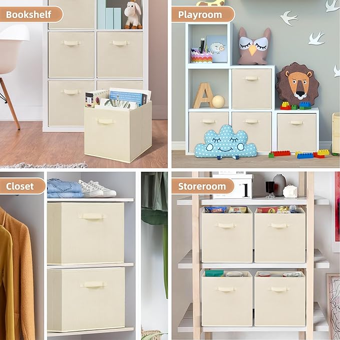 STORAGE MANIAC Storage Cubes, 13 Inch Collapsible Storage Bins with Handles, 8 Pack Fabric Foldable Bins for Organization, Durable Storage Bins for Closet, Shelves, Offices, Toys, 8-Pack Beige