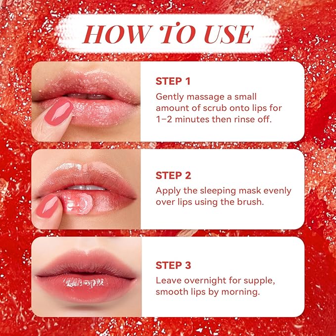 ANAI RUI Cherry Lip Scrub & Lip Mask Set, Vitamin E, Lip Scrub For Women, Lip Scrubber Exfoliator, Hydrating Lip Mask Overnight, Sugar Scrub for Dry Chapped Lips, Lip Care Set for Women