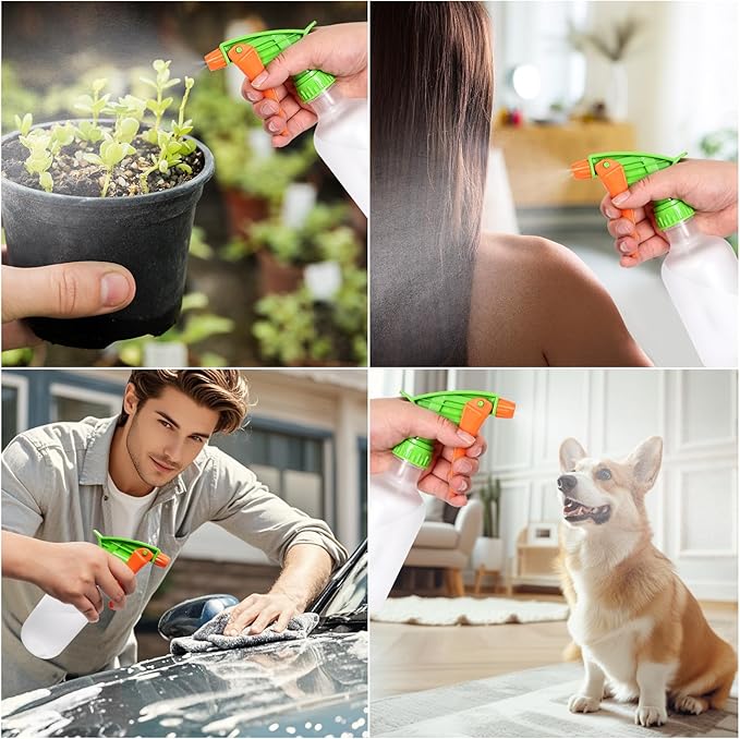 Cleaning Spray Bottles for Plants Misters Inside, 2 Pack 10 oz Squirt, Water Spray Bottle Mist Sprayer, No Leak Hair Mister Empty with Adjustable Nozzle (White Orange)