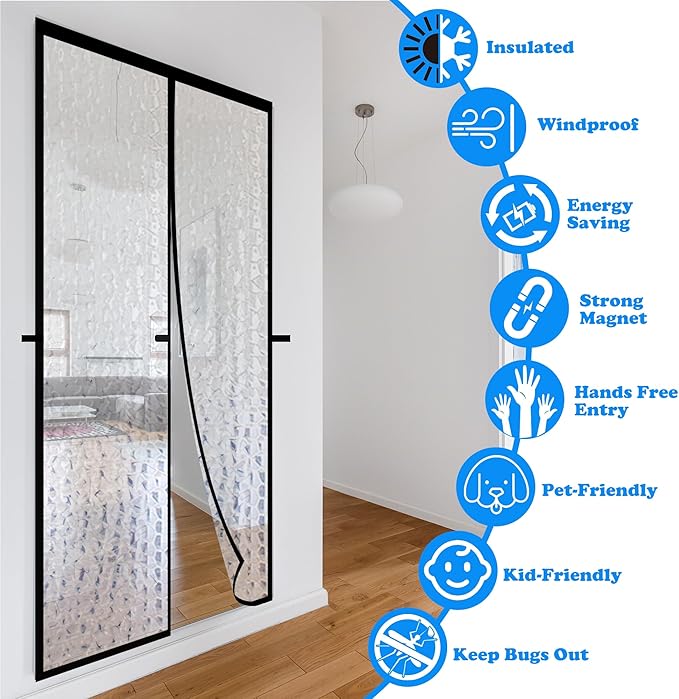 RELIANCER Magnetic Thermal Insulated Door Curtain,Waterproof EVA Door Cover,Fit Doors Size Up to 34"x80",Temperature Protection Insulated Doorway Curtain Partition,Patio Self-Closing Doors Net Screen