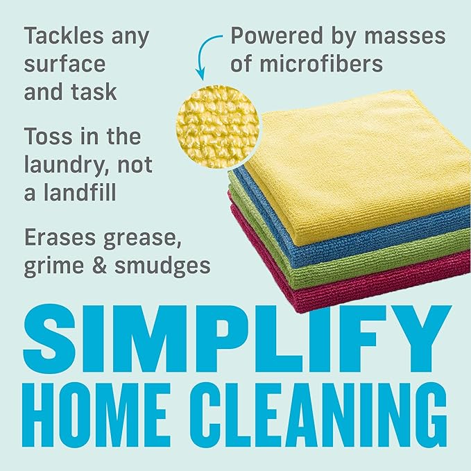 E-Cloth Microfiber Cloth 4-Pack, World's Leading Premium Microfiber Cleaning Cloth, Twice as Durable as Competition, 1 Year Guarantee, Ideal for Kitchen, Countertops, Sinks, and Bathrooms, Assorted