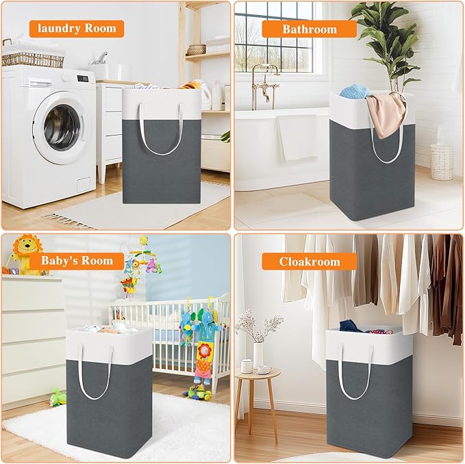 laundry basket 3-Pack, laundry hamper, Hamper with handles, collapsible laundry baskets, Waterproof dirty clothes hamper, Towel Storage for Home or Dorm, 88L-Grey
