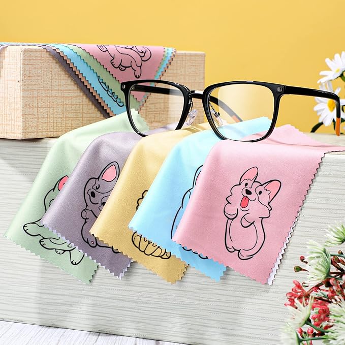 WILLBOND 20 Pcs Microfiber Cleaning Cloth Cute Dog Design Microfiber Cloth Soft Multicolor Glasses Cleaner Cloth for Eyeglasses Camera Lens Cell Phone Screens Glasses, 6 x 6 Inches