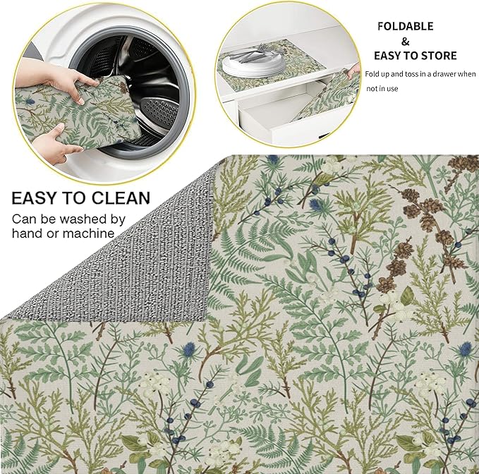3Pcs Green Plant Dish Drying Mat & Kitchen Sink Splash Guard Faucet Mat For Kitchen Counter Absorbent Microfiber Dishes Pad Dish Drainer Rack Mats Fast Dry Kitchen Accessories