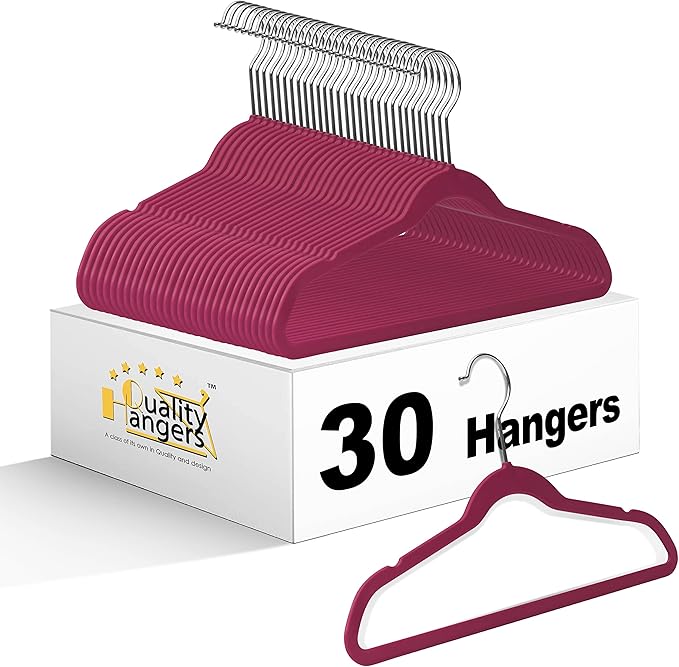Quality Children's Plastic 30 Pack Non Velvet Non-Flocked Thin Compact Hangers Swivel Hook for Shirts Blouse Coats (Raspberry, 30)