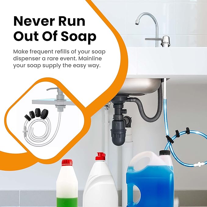 The Original Soap Dispenser Conversion Kit - Made in The USA - Kitchen Sink Extension Tube Kit - Never Fill The Little Bottle Again!