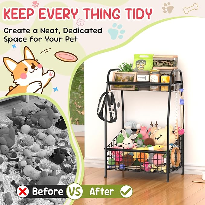Indestructible Medium Dog Toy basket, Toy Box for Dogs,Pet Toys Bin Dog Metal Wire Basket for Toys, Food Storage, Storage Organizer Chest Storage, Toy Box for Living Room Area (Black)