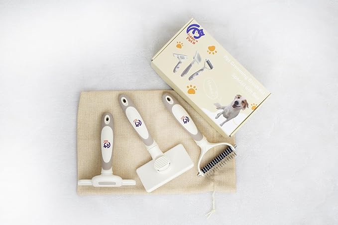 Tobby’s Pets Pet Grooming Kit – 3-Piece Dog & Cat Brush Set with Dematting Tool, Deshedding Brush & Self-Cleaning Slicker Brush – Professional Grooming for Long-Haired Dogs, Double Coats & Cats