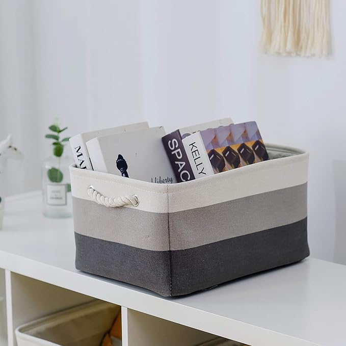 Sacyic Large Storage Baskets for Shelves, Fabric Baskets for Organizing, Collapsible Storage Bins for Closet, Nursery, Clothes, Toys, Home & Office [3-Pack, Gray Gradient]