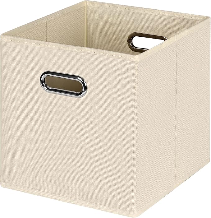 Black Foldable Storage Cubes Bins , Fabric Storage Box Cubes Organizer Baskets with Dual Handles for Home Organizer(Creamy-White)