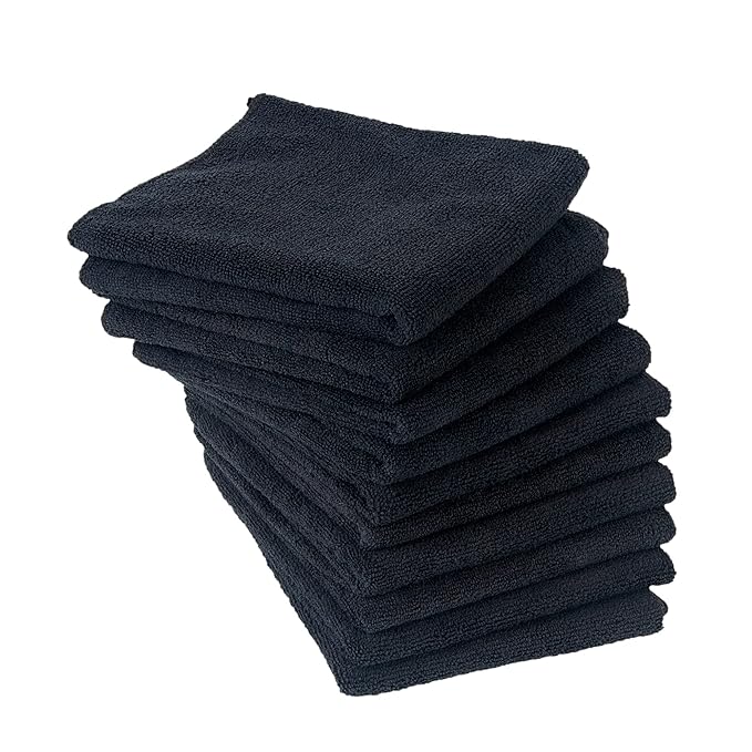 Eurow Microfiber Salon Towels – Bleachproof, Ultra Absorbent & Quick Drying – Soft, Lightweight & Durable for Hair Styling, Beauty, Barber & Spa Use, 16 x 29 Inches, 10-Pack, Black