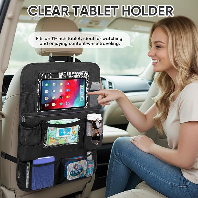 BALEINE Backseat Car Organizer, Back Seat Car Organizers and Storage, Kick Mats Back Seat Protector, Travel Accessories for Most Automotive (2 Pack, Black)