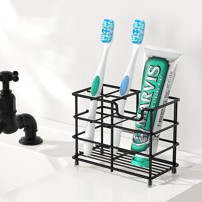 HBlife Toothbrush Holders for Bathroom, 5 Slots Black Stainless Steel Bathroom Accessories Organizer for Small Spaces