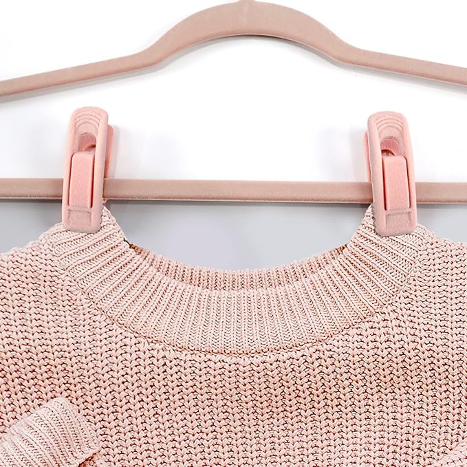 Trgowaul Light Pink Velvet Hangers - Strong Finger Clips for Thin Hangers, Perfect for Suits, Skirts, Pants & Baby Clothes