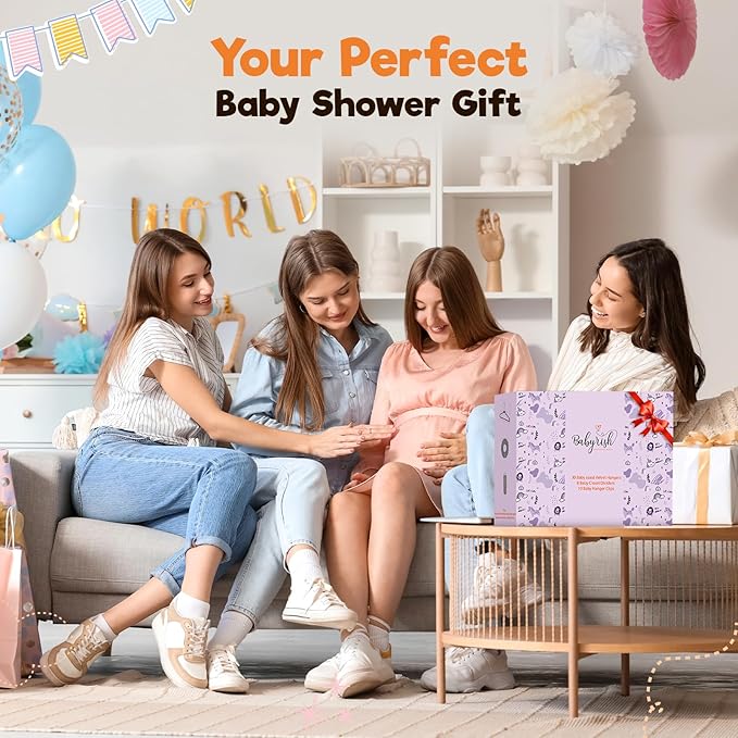 Velvet Baby Hangers with 10x Clips and 8X Dividers (30 Pack) | 11” Ultra-Slim Baby Clothes Hangers | Non-Slip Felt | Space-Saving Nursery & Infant Closet Organizer | Gray