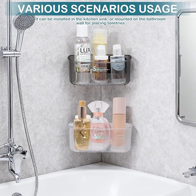 Suction Cup Sink Corner Rack,Sponge Holder with Strong Suction Cup, Kitchen Sink Organizer with Drainage Holes, Storage Rack for Bathroom, with Pizza - Shaped Sponge