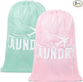 2 Pack Large Mesh Laundry Bag, Heavy Duty Laundry Bags with Drawstring, Laundry Hamper Liner, Machine Washable, for Travel, Storage, Sports, Dorms and Apartment Dwellers, 24 x 36 Inches (Pink+Green)
