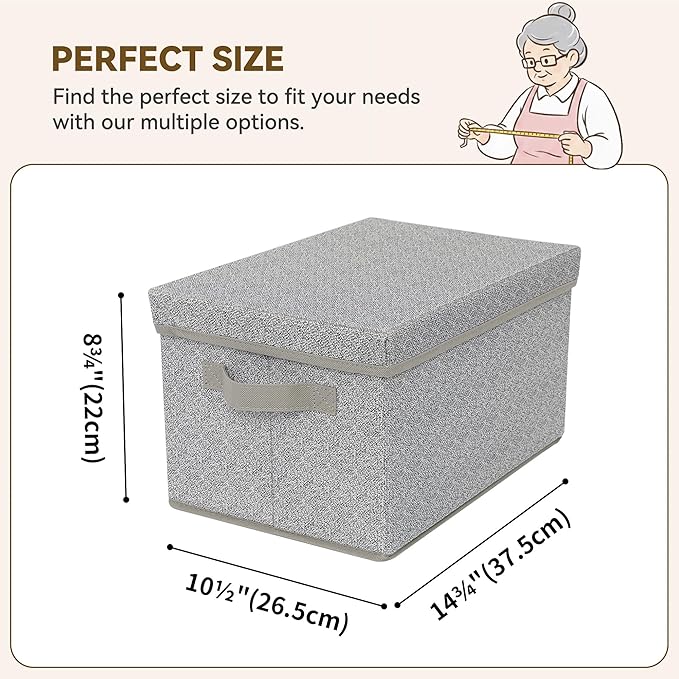 GRANNY SAYS Storage Bins with Lids, Keepsake Memory Box, Storage Basket with Lid, Closet Storage Organizer Bins, Decorative Storage Boxes, Gray, 3-Pack