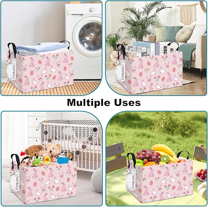 FANKANG Storage Bins,Nursery Hamper Canvas Laundry Basket Foldable with Waterproof PE Coating Storage Baskets for Boys and Girls, Office, Bedroom, Clothes,Toys(Rec-Rabbit ）