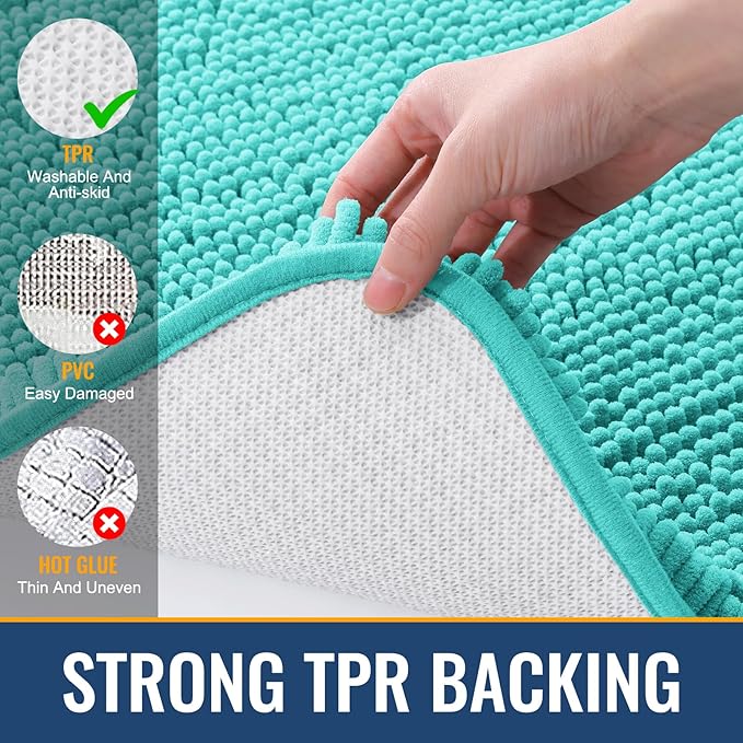 Arotive Bathroom Rugs 30x20, Extra Soft Absorbent Shaggy Chenille Bath Rugs, Machine Washable Rubber Backing Non-Slip Bath Mats for Bathroom Floor Tub and Shower, Home Decor Accessories, Turquoise