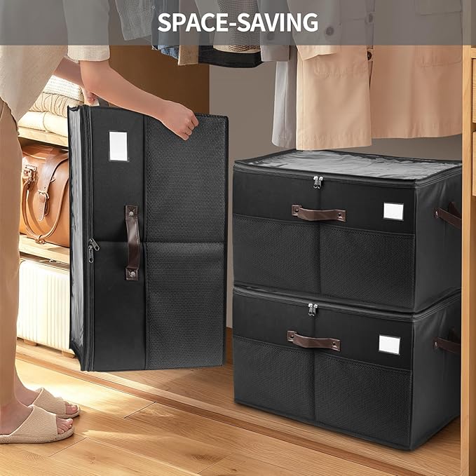 Shoe Storage Organizer for Closet Fits 16 Pairs, 1 Pack Shoes Boxes with Transparent Cover and Sturdy Handles, Shoe Storage Box for Sneakers Sandals Slippers, Boots,Black,Gift for women,mom