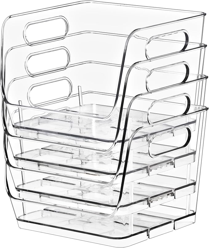 Sorbus Stackable Storage Bins Open Front, Clear Stackable Storage Bins, Pantry Bins for Storage and Organization, Acrylic Stackable Bins for Kitchen, Clear Pantry Organizer Bins (Small Square 4 Pack)