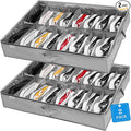 INAYA Under Bed Shoe Storage Organizer Set of 2, Fits 32 Pairs, Underbed Shoe Box Storage Containers Adjustable Dividers w/Bottom Support, Clear Foldable Shoes Storage w/Reinforced Handles