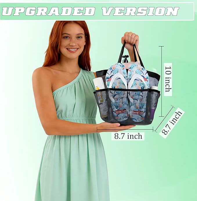 Attmu Mesh Shower Caddy Portable for College Dorm Room Essentials with 8 Pockets, Hanging Shower Caddy Dorm Basket, Quick Dry Shower Bag for Bathroom
